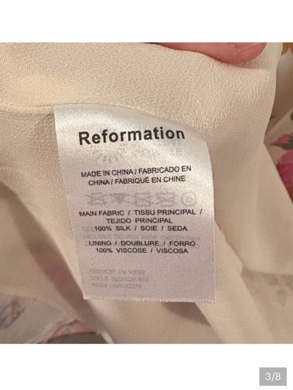 Reformation 12 Floral Satin Slip Dress White and Pink Flowers Silk Off Shoulder - Picture 3 of 8